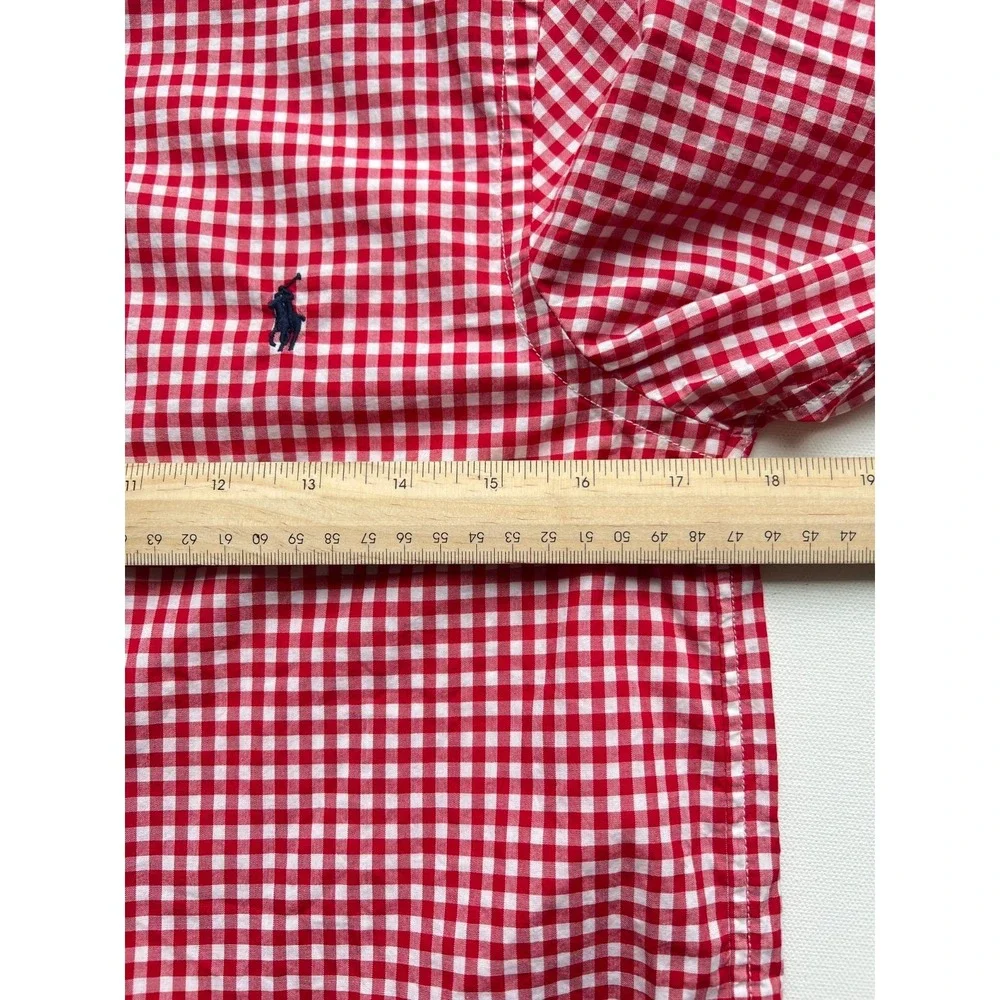 Ralph Lauren Shirt Boy M 10/12 Gingham Plaid Check Red White Blue Pony Button LS